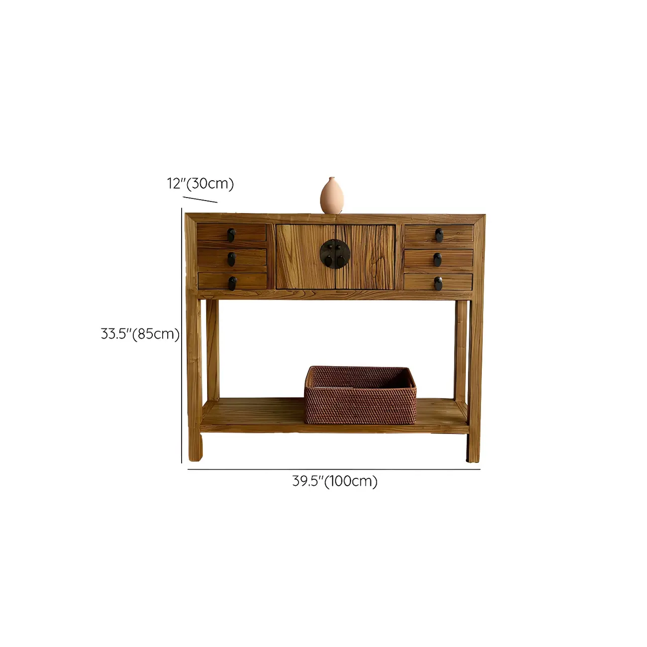 Rustic Wood Floor Shelf Console Table with Drawers #size | homeyfad