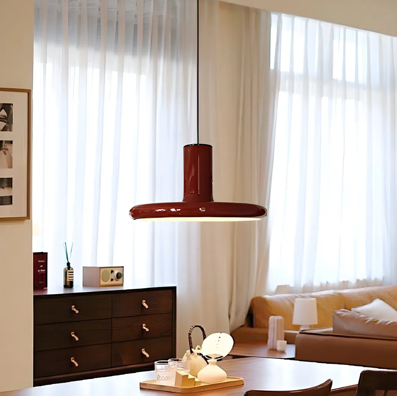 Modern Red Metal Ufo Kitchen Pendant Hanging Lighting Image - 1 | homeyfad