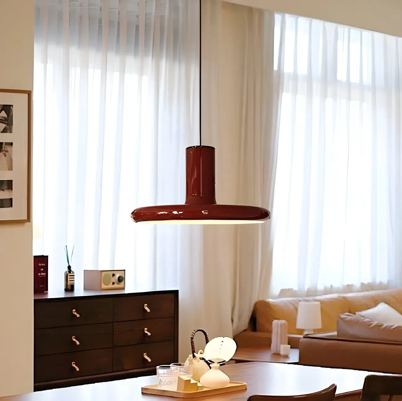 Modern Red Metal Ufo Kitchen Pendant Hanging Lighting Image - 1