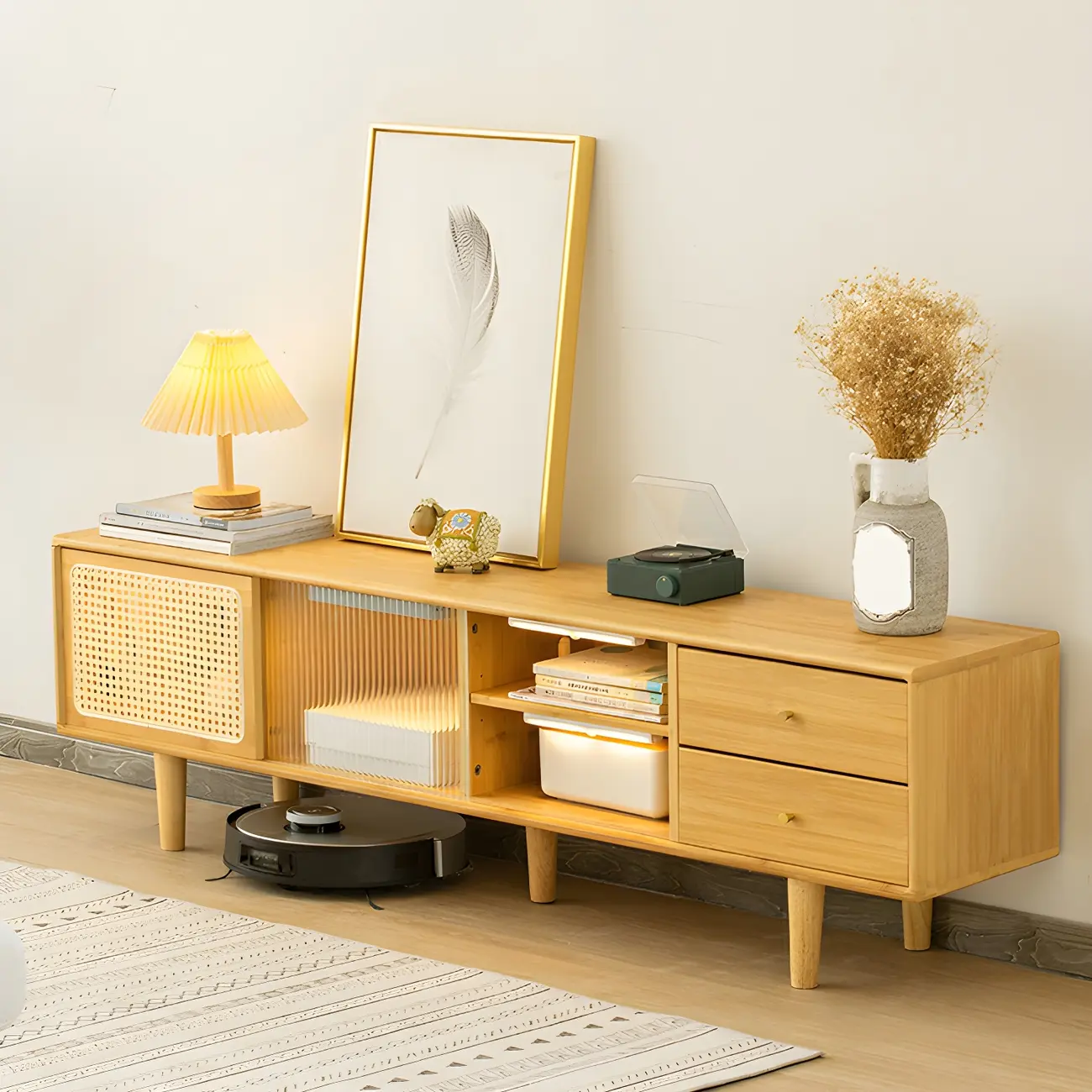 Traditional Wooden Mueble Para TV Stand with Open Storage Image - 2 | homeyfad