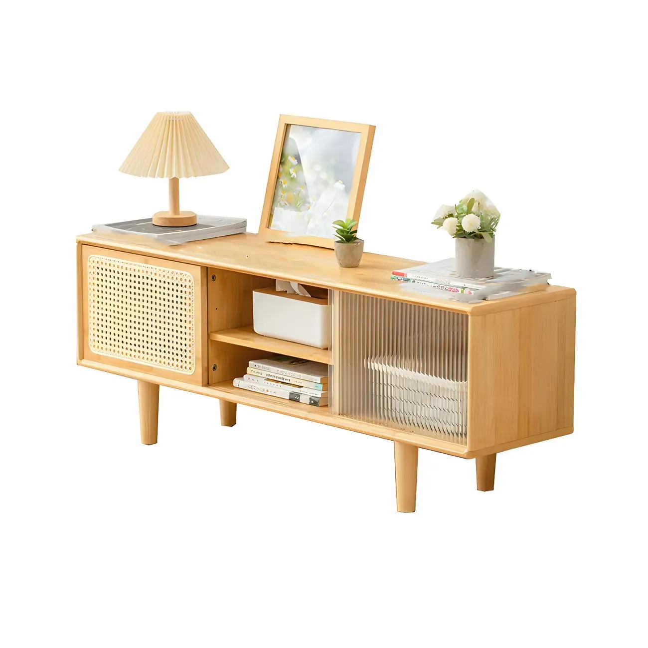 Traditional Wooden Mueble Para TV Stand with Open Storage Image - 3