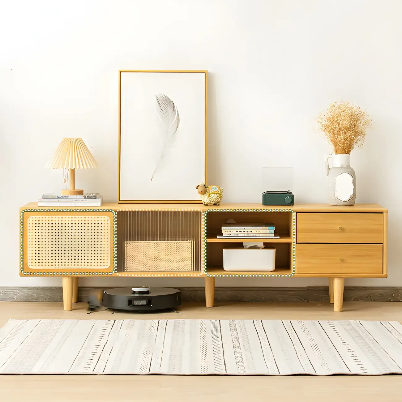 Traditional Wooden Mueble Para TV Stand with Open Storage Image - 4