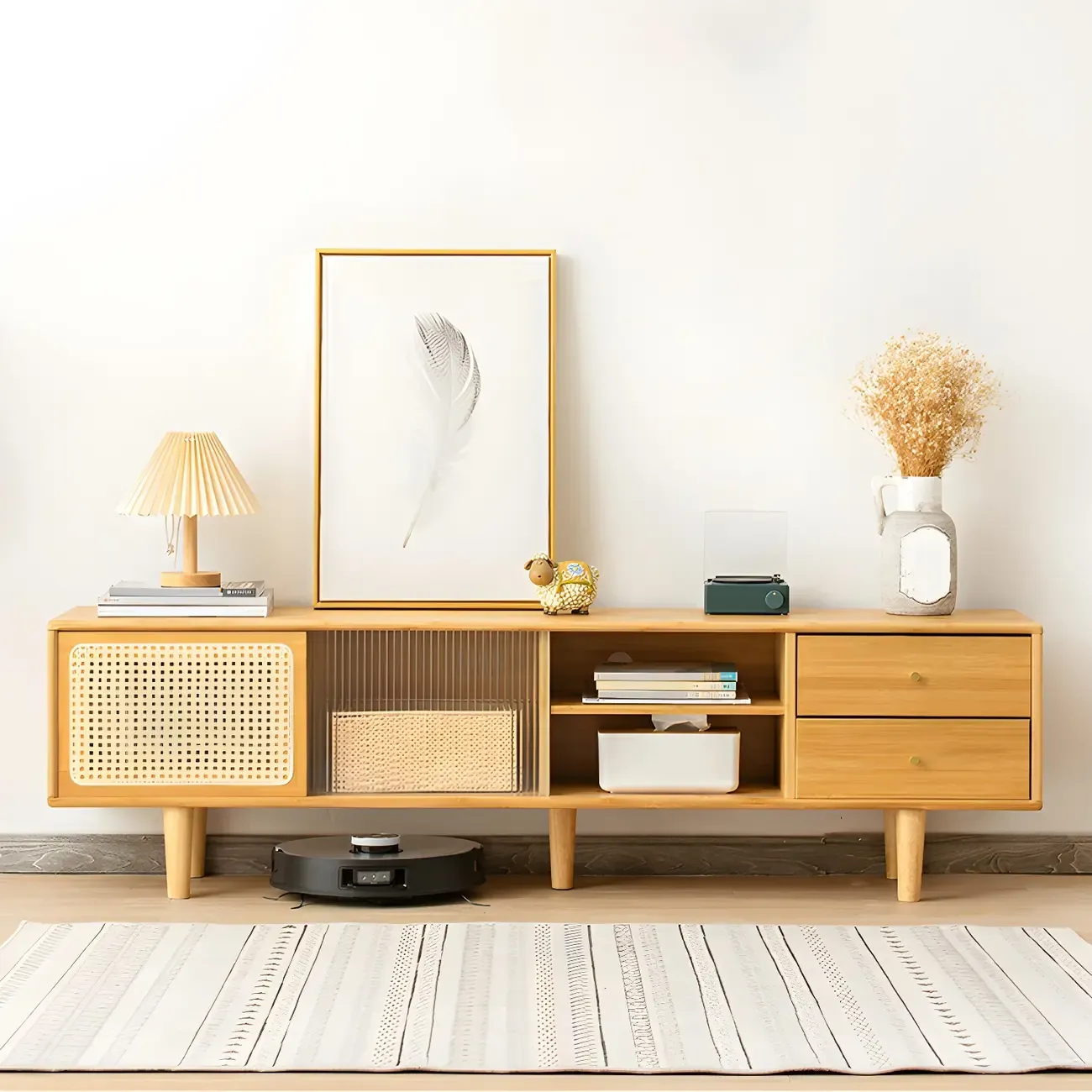 Traditional Wooden Mueble Para TV Stand with Open Storage Image - 5