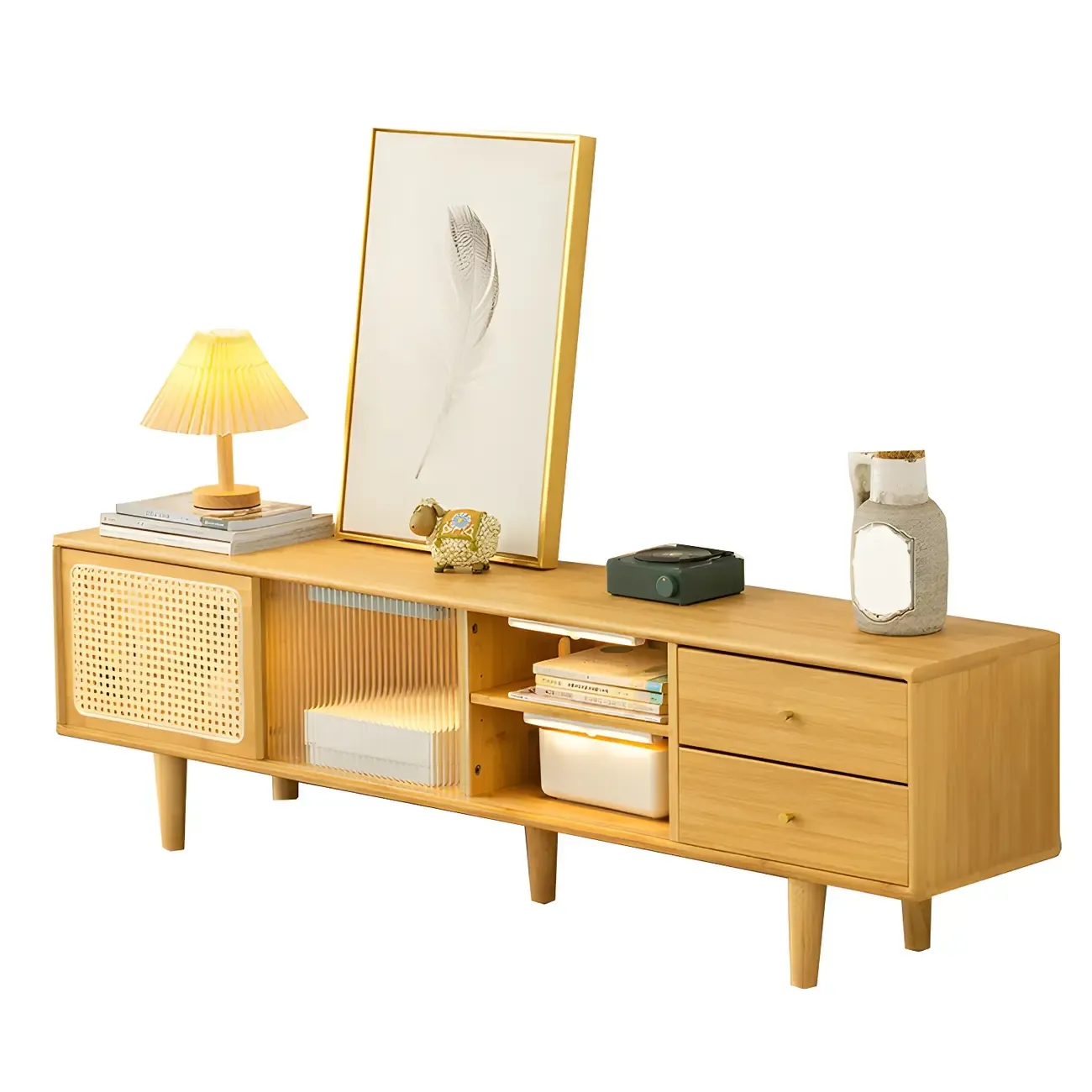 Traditional Wooden Mueble Para TV Stand with Open Storage Image - 6