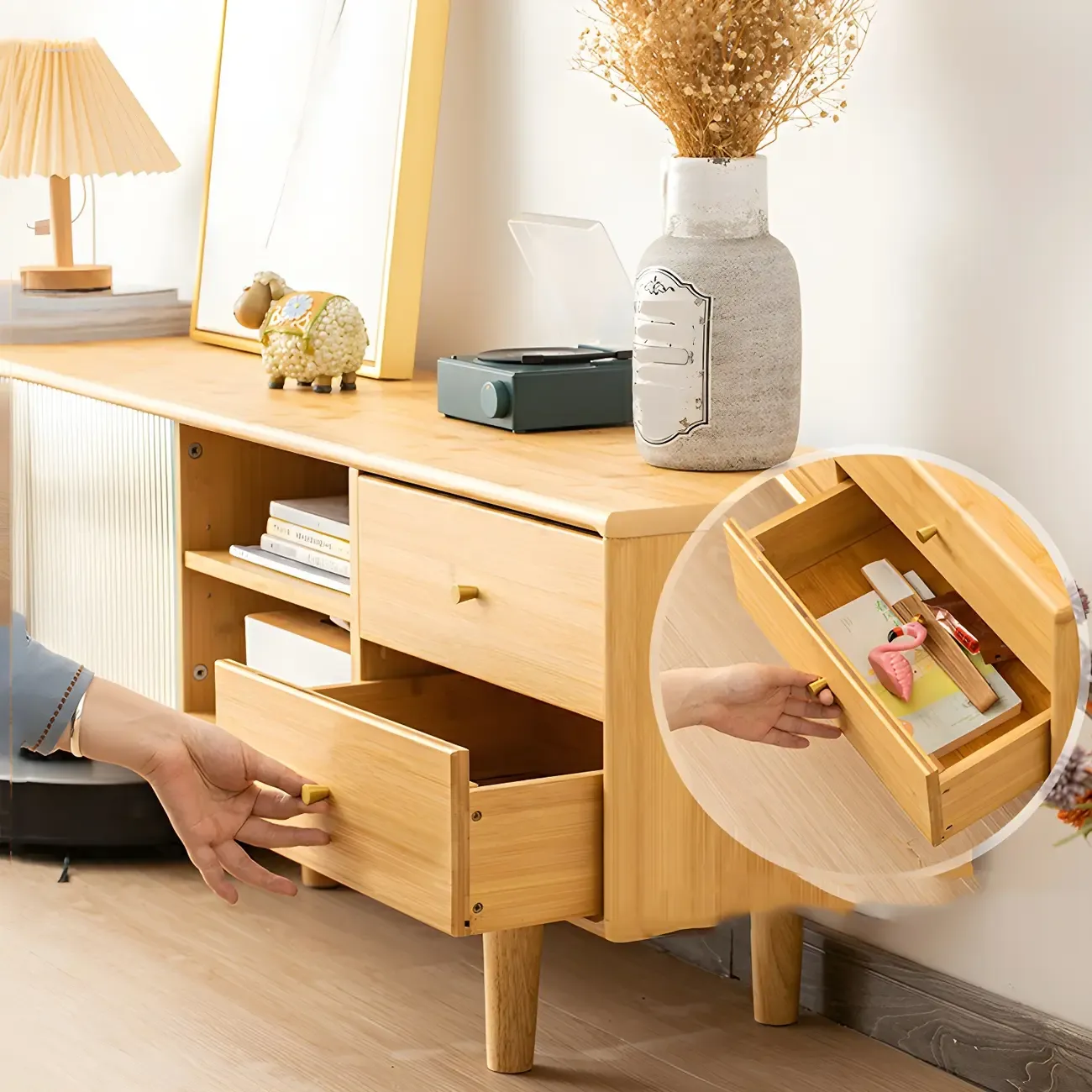 Traditional Wooden Mueble Para TV Stand with Open Storage Image - 7