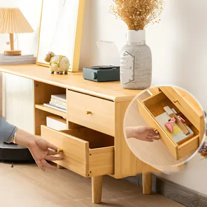 Traditional Wooden Mueble Para TV Stand with Open Storage Image - 7