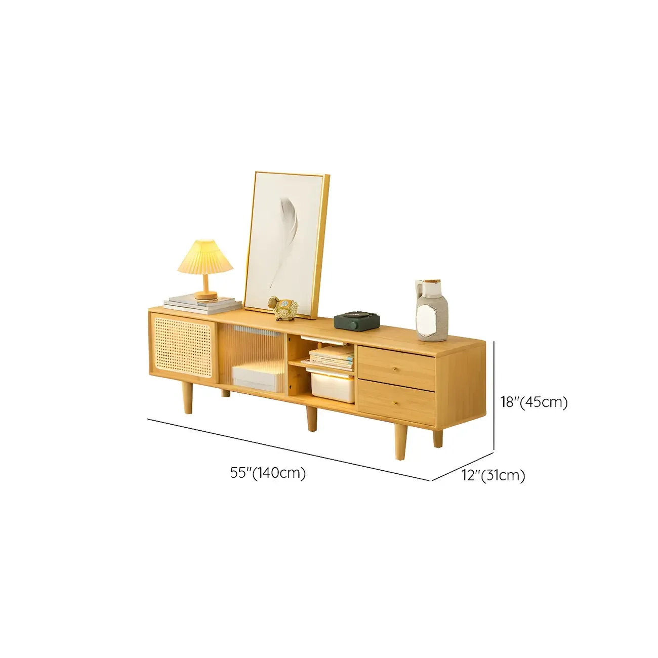 Traditional Wooden Mueble Para TV Stand with Open Storage Image - 11
