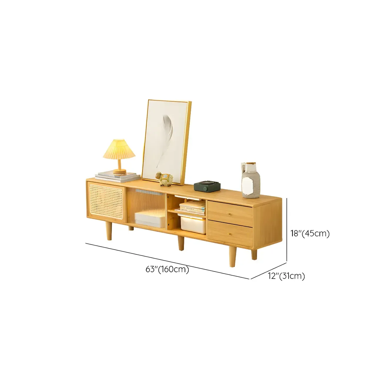Traditional Wooden Mueble Para TV Stand with Open Storage Image - 12