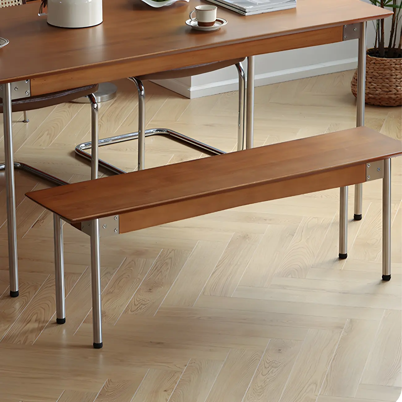 Scandinavian Long Brown Wooden Bedroom Bench Image - 4 | homeyfad