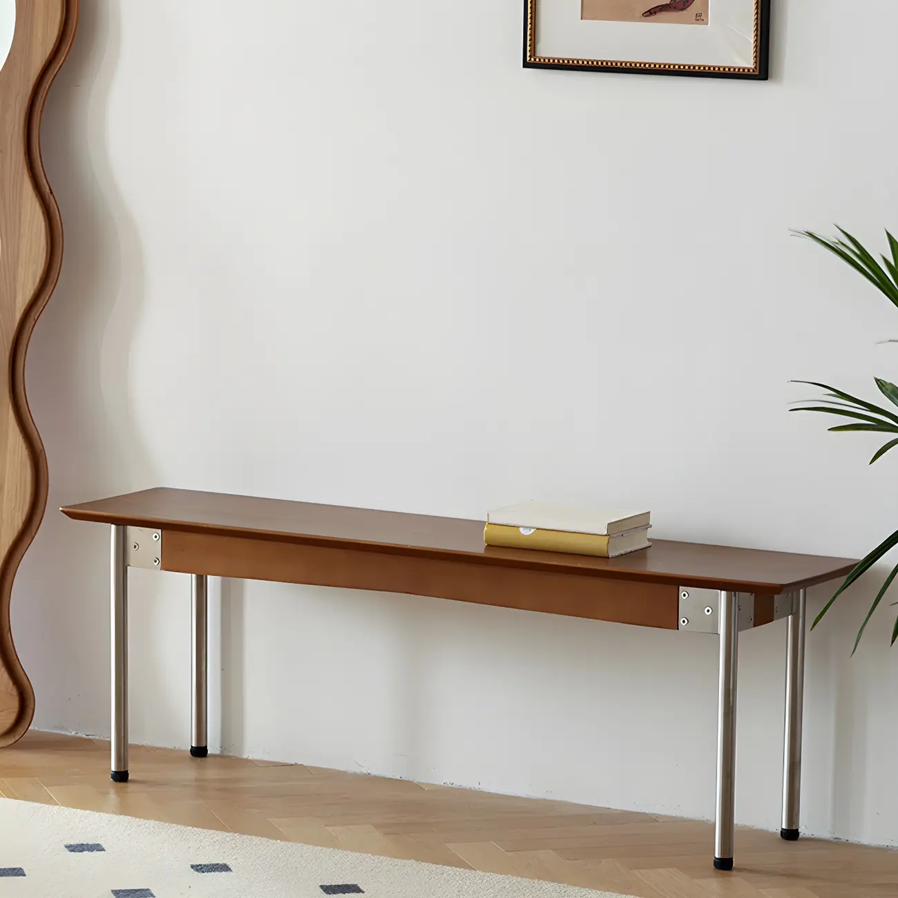 Scandinavian Long Brown Wooden Bedroom Bench Image - 3 | homeyfad