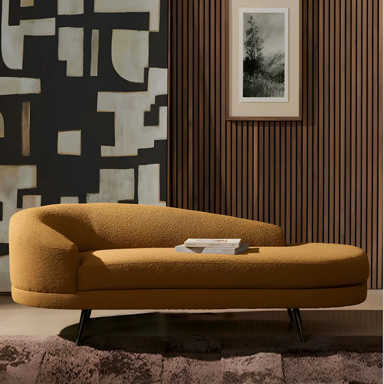 Durable Camel Upholstered Single-Arm Chaise Lounge for Home Image - 1 | homeyfad