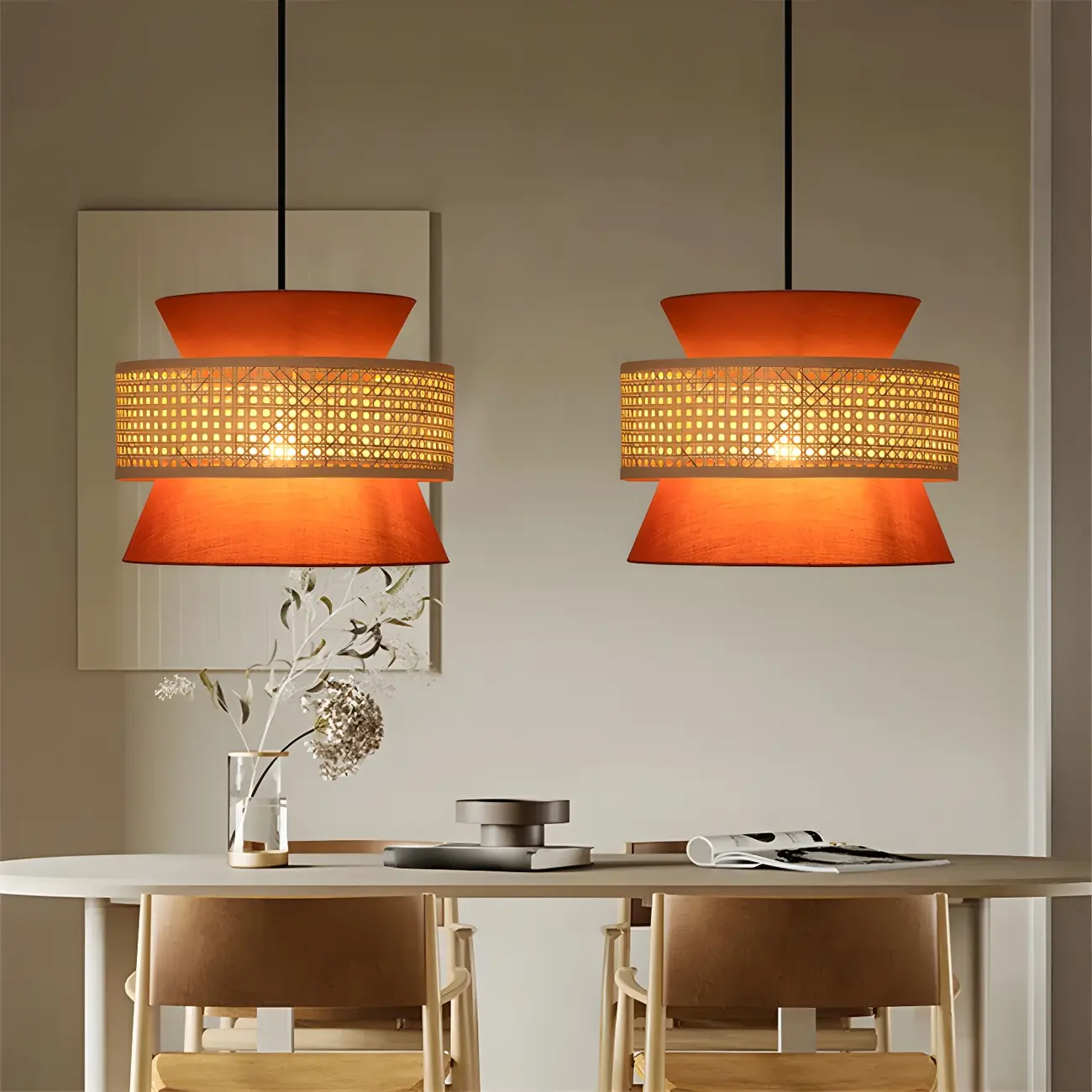 Boho Drum Woven Chandelier for Dining Room Image - 2 | homeyfad