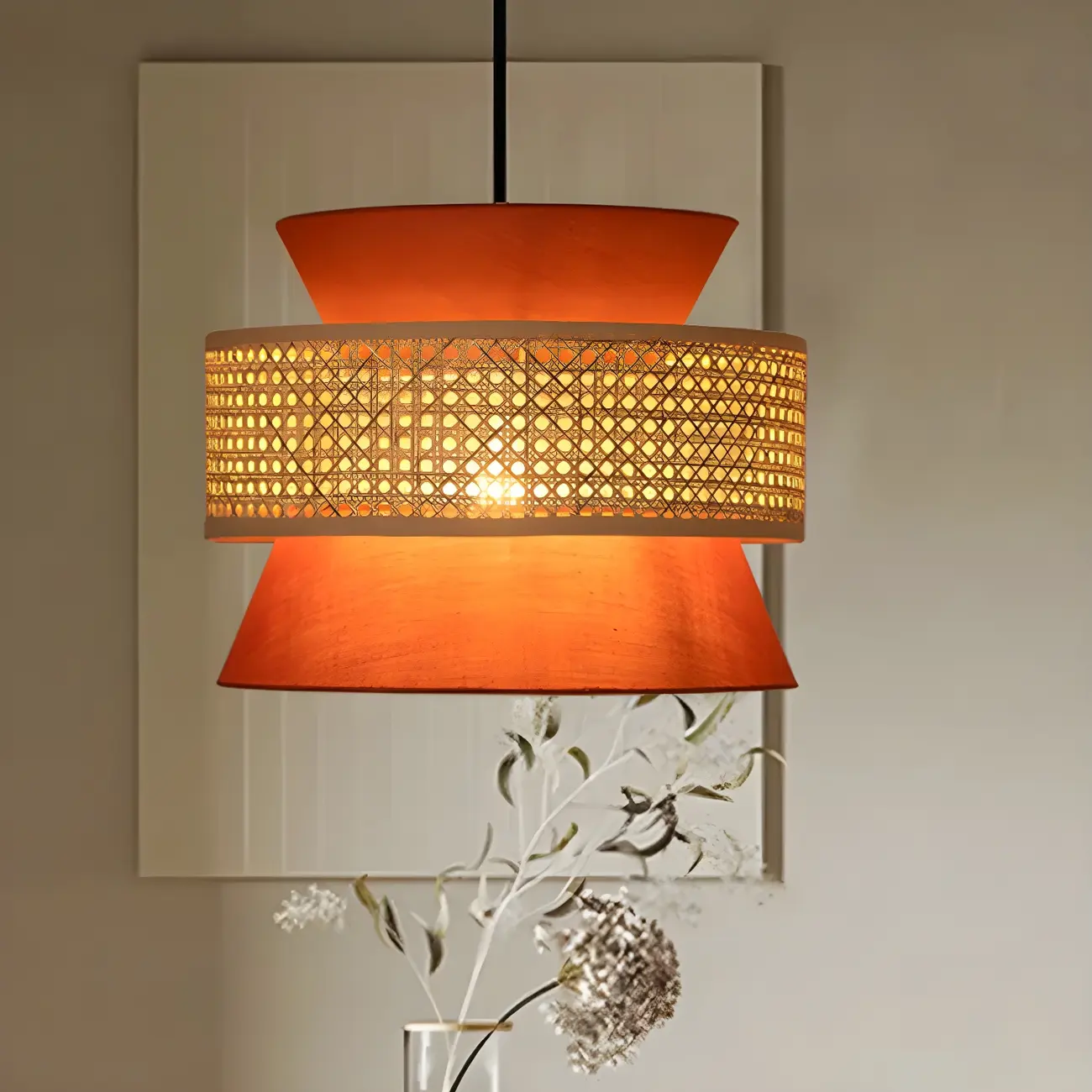 Boho Drum Woven Chandelier for Dining Room Image - 4 | homeyfad