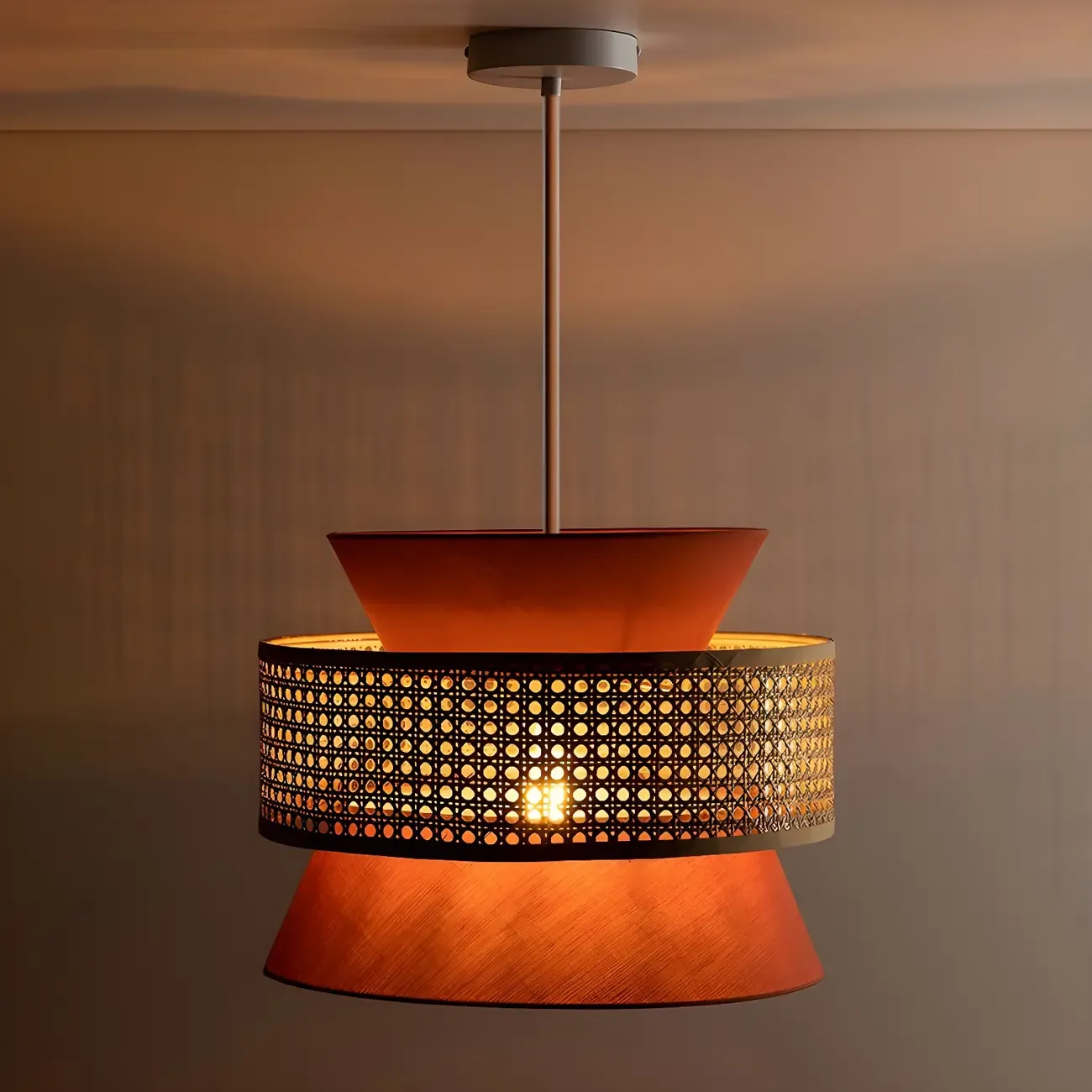 Boho Drum Woven Chandelier for Dining Room Image - 9