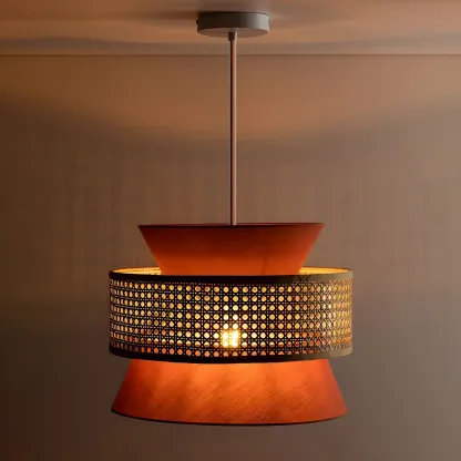 Boho Drum Woven Chandelier for Dining Room Image - 9