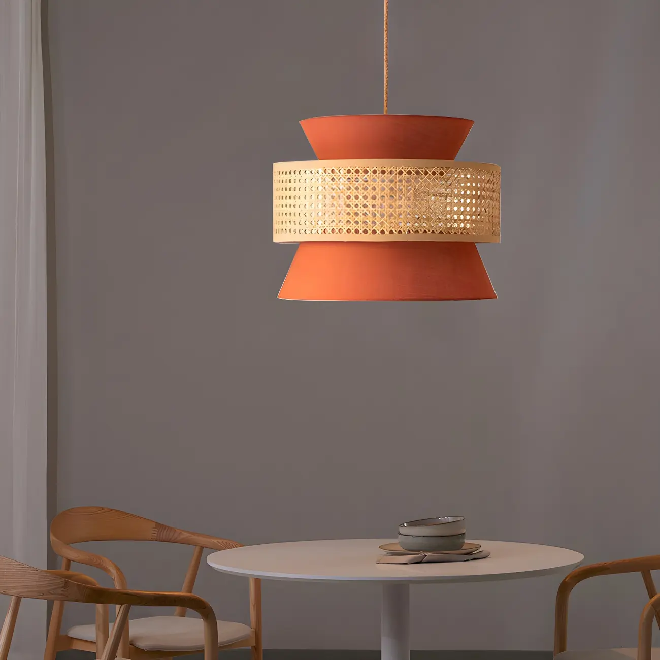 Boho Drum Woven Chandelier for Dining Room Image - 6 | homeyfad