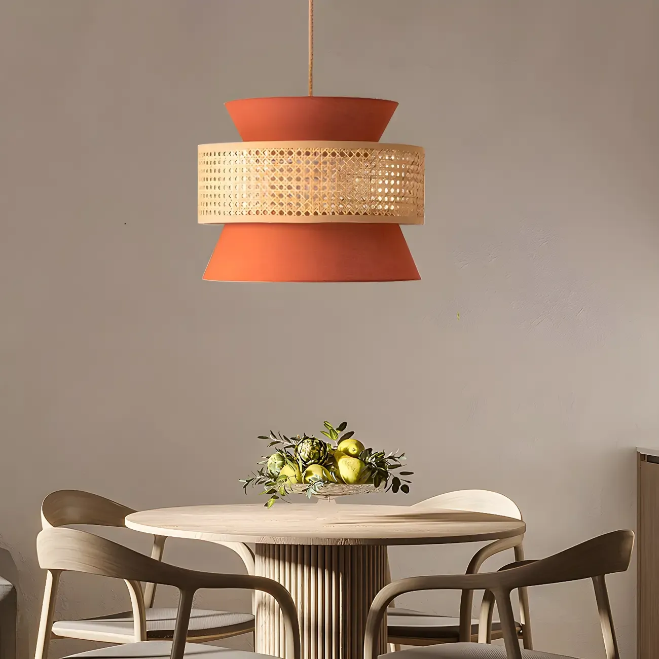 Boho Drum Woven Chandelier for Dining Room Image - 7