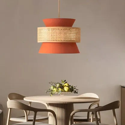 Boho Drum Woven Chandelier for Dining Room Image - 7