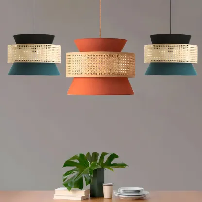 Boho Drum Woven Chandelier for Dining Room Image - 8