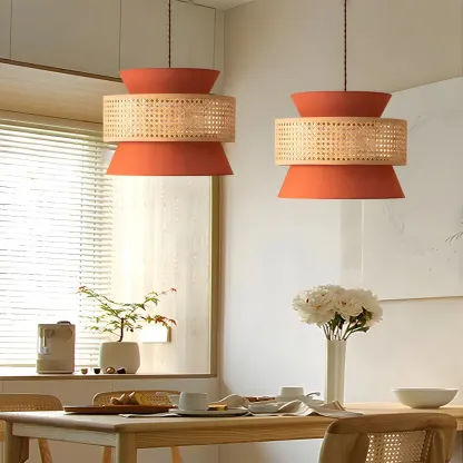 Boho Drum Woven Chandelier for Dining Room Image - 1