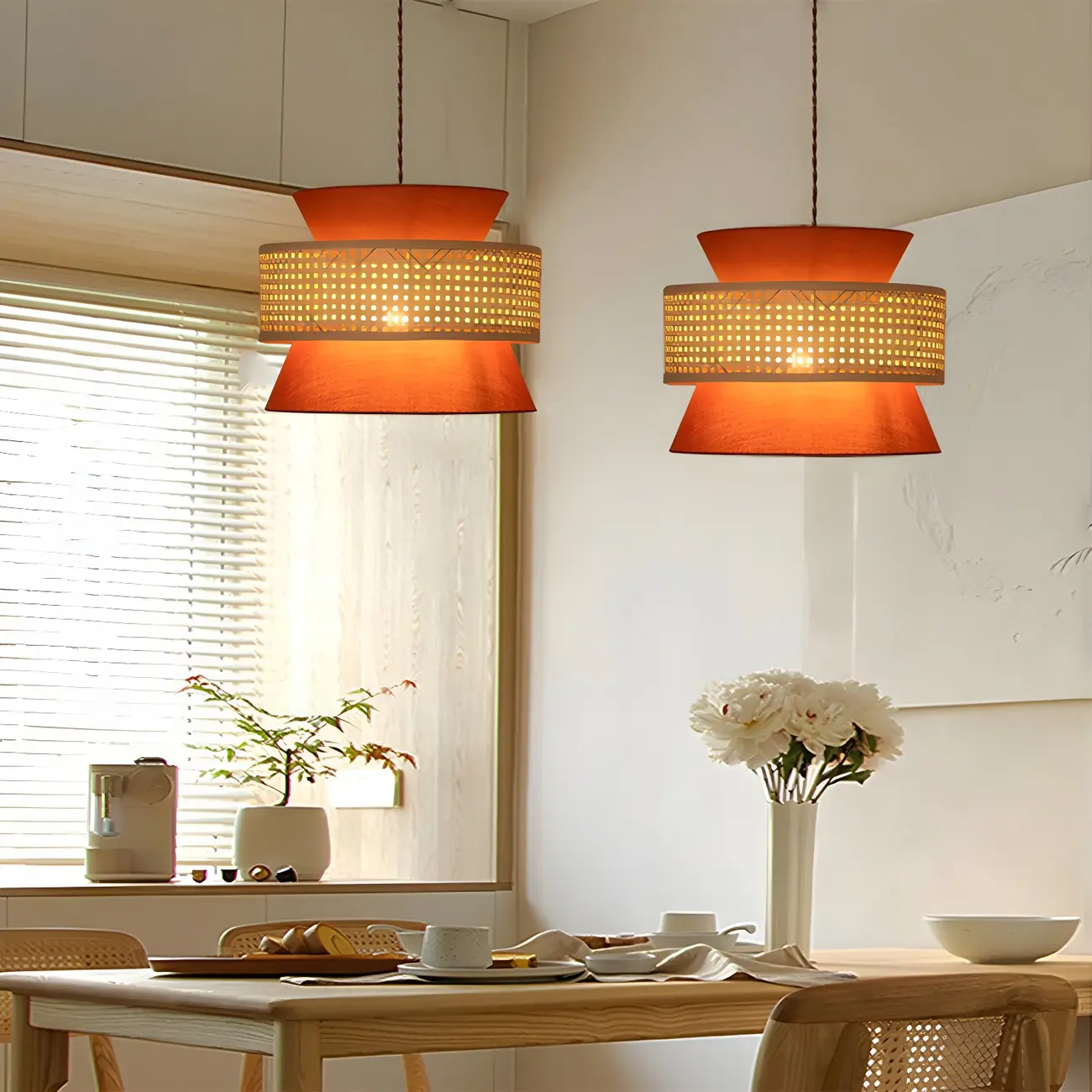 Boho Drum Woven Chandelier for Dining Room Image - 3 | homeyfad