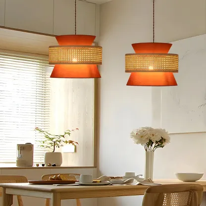 Boho Drum Woven Chandelier for Dining Room Image - 3