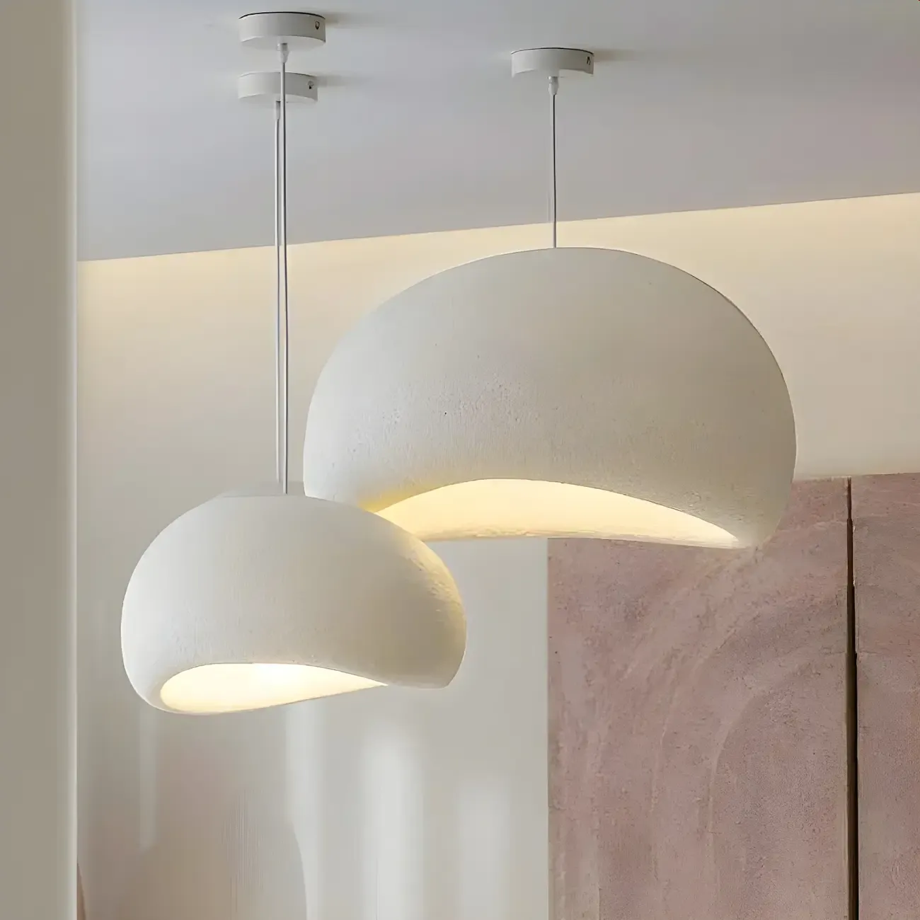 Art Deco Modern White Resin Dome Hanging Pendant Light  Image - 1