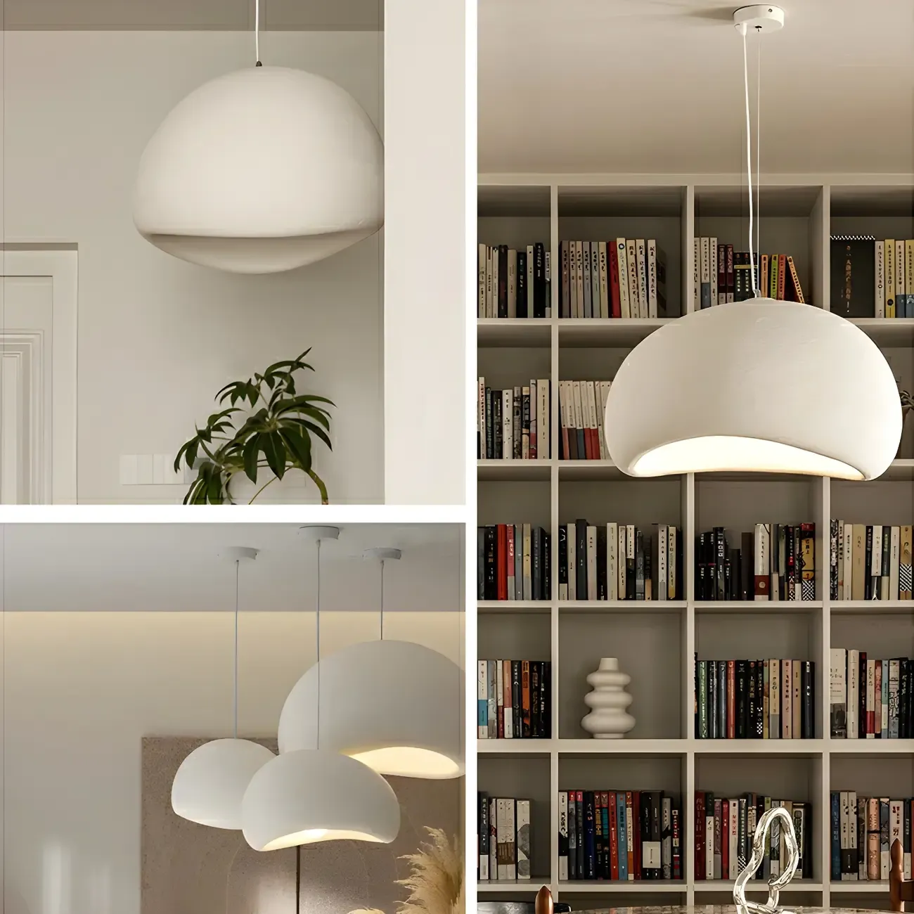 Art Deco Modern White Resin Dome Hanging Pendant Light  Image - 3