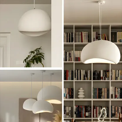 Art Deco Modern White Resin Dome Hanging Pendant Light  Image - 3