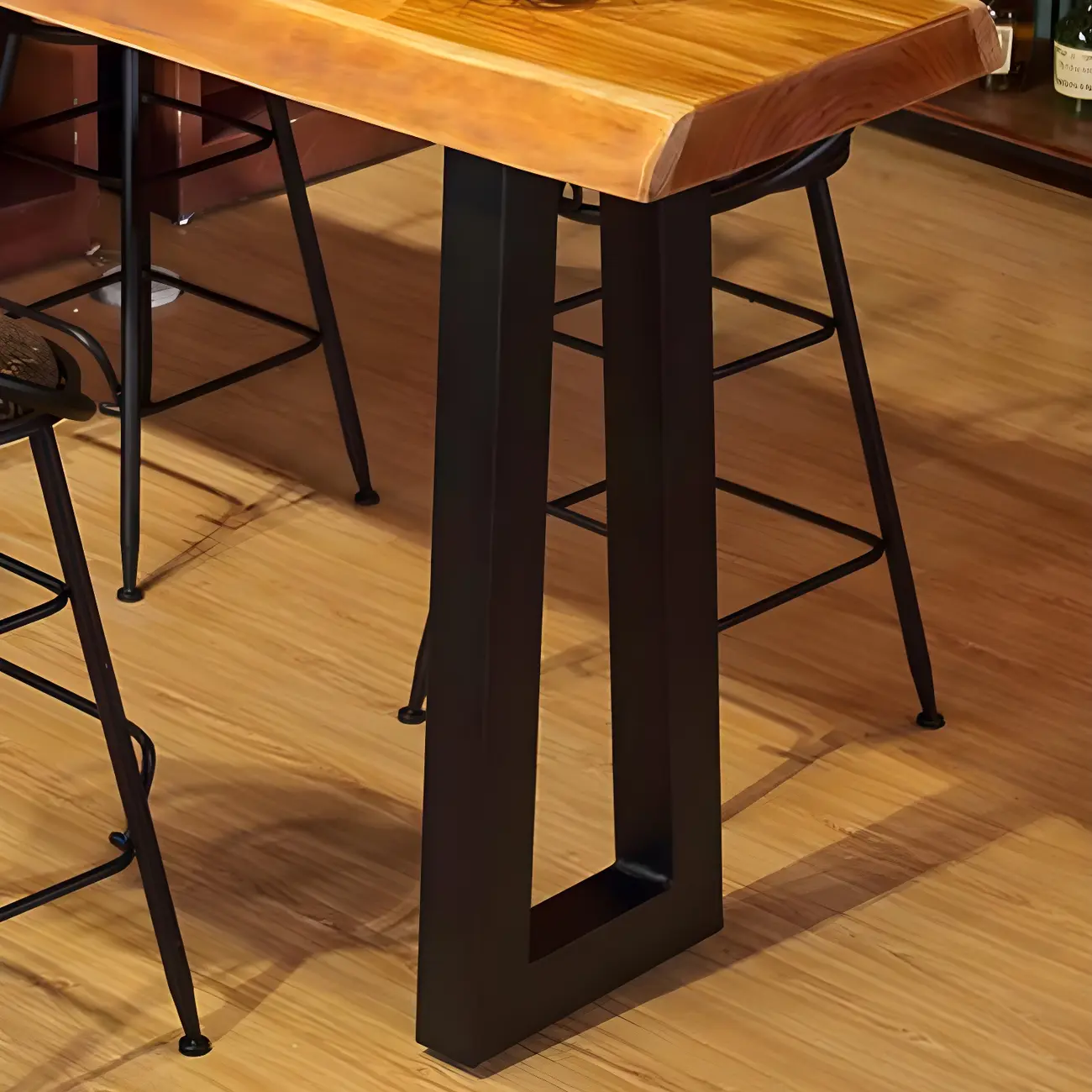 Industrial Brown Pine Rectangular Bar Table with Metal Sled Base Image - 7 | homeyfad