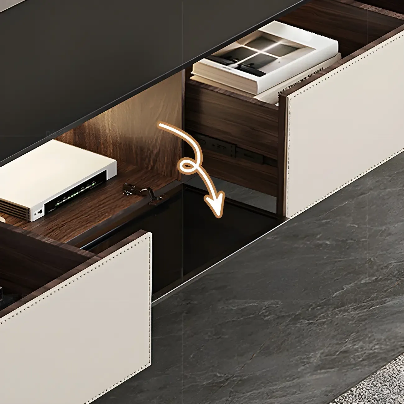 Stylish Stone Mueble Para TV Stand with Cable Management Image - 8