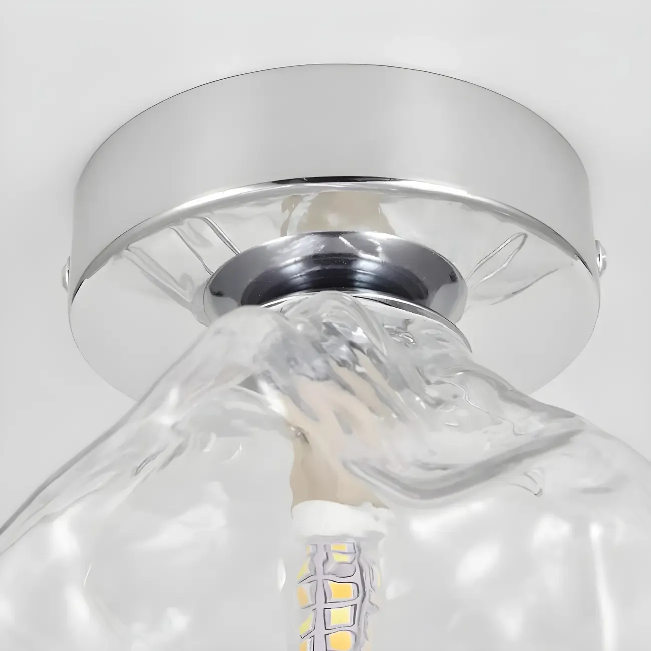 Clear Glass Rock Design Chrome Semi Flush Ceiling Light Image - 7