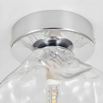 Clear Glass Rock Design Chrome Semi Flush Ceiling Light Image - 7