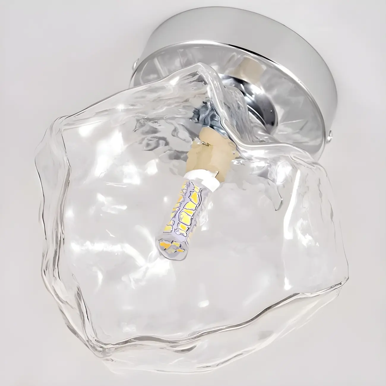 Clear Glass Rock Design Chrome Semi Flush Ceiling Light Image - 8 | homeyfad