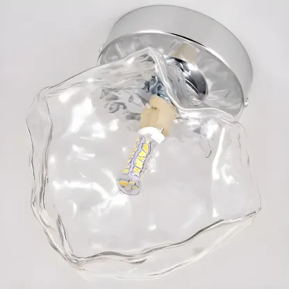 Clear Glass Rock Design Chrome Semi Flush Ceiling Light Image - 8