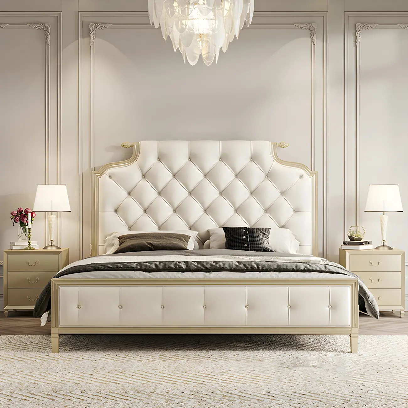 Luxury Beige Upholstered Storage Bed with Tufted Headboard Image - 2 | homeyfad