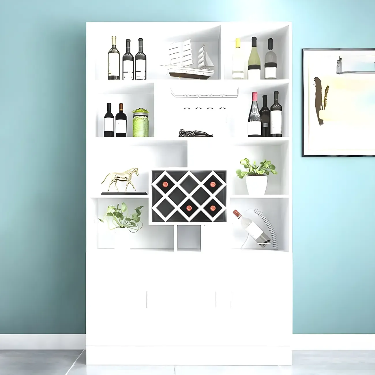 Black Modern Large Wooden Open Stackable Wine Cabinet Image - 2