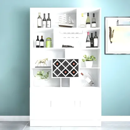 Black Modern Large Wooden Open Stackable Wine Cabinet Image - 2