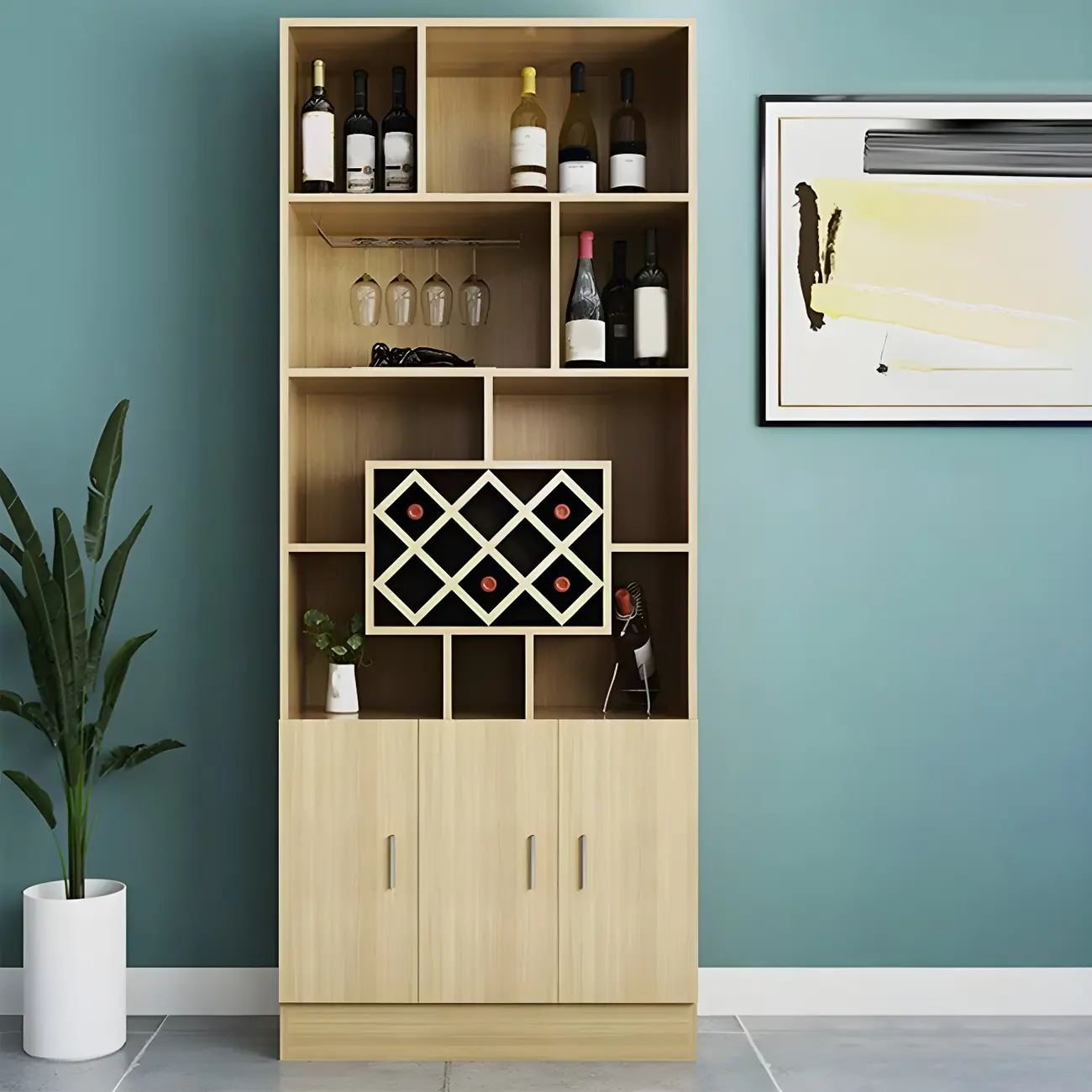 Black Modern Large Wooden Open Stackable Wine Cabinet Image - 4 | homeyfad