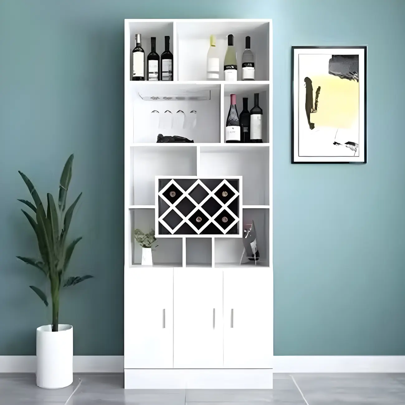 Black Modern Large Wooden Open Stackable Wine Cabinet Image - 7 | homeyfad