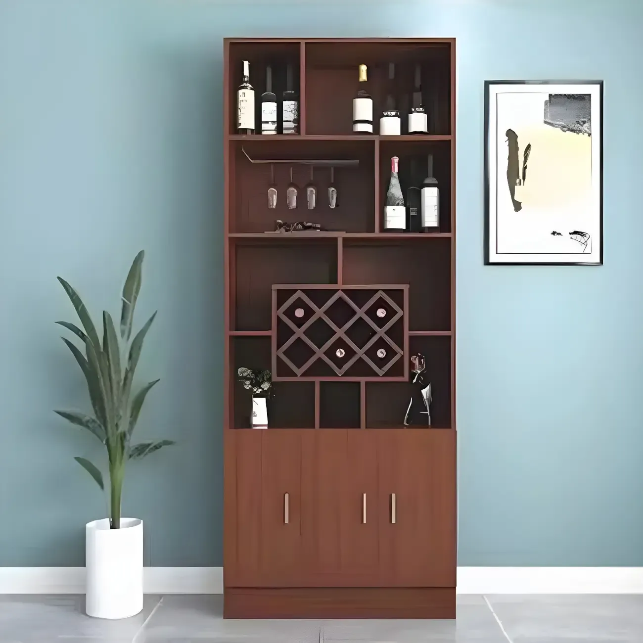 Black Modern Large Wooden Open Stackable Wine Cabinet Image - 8