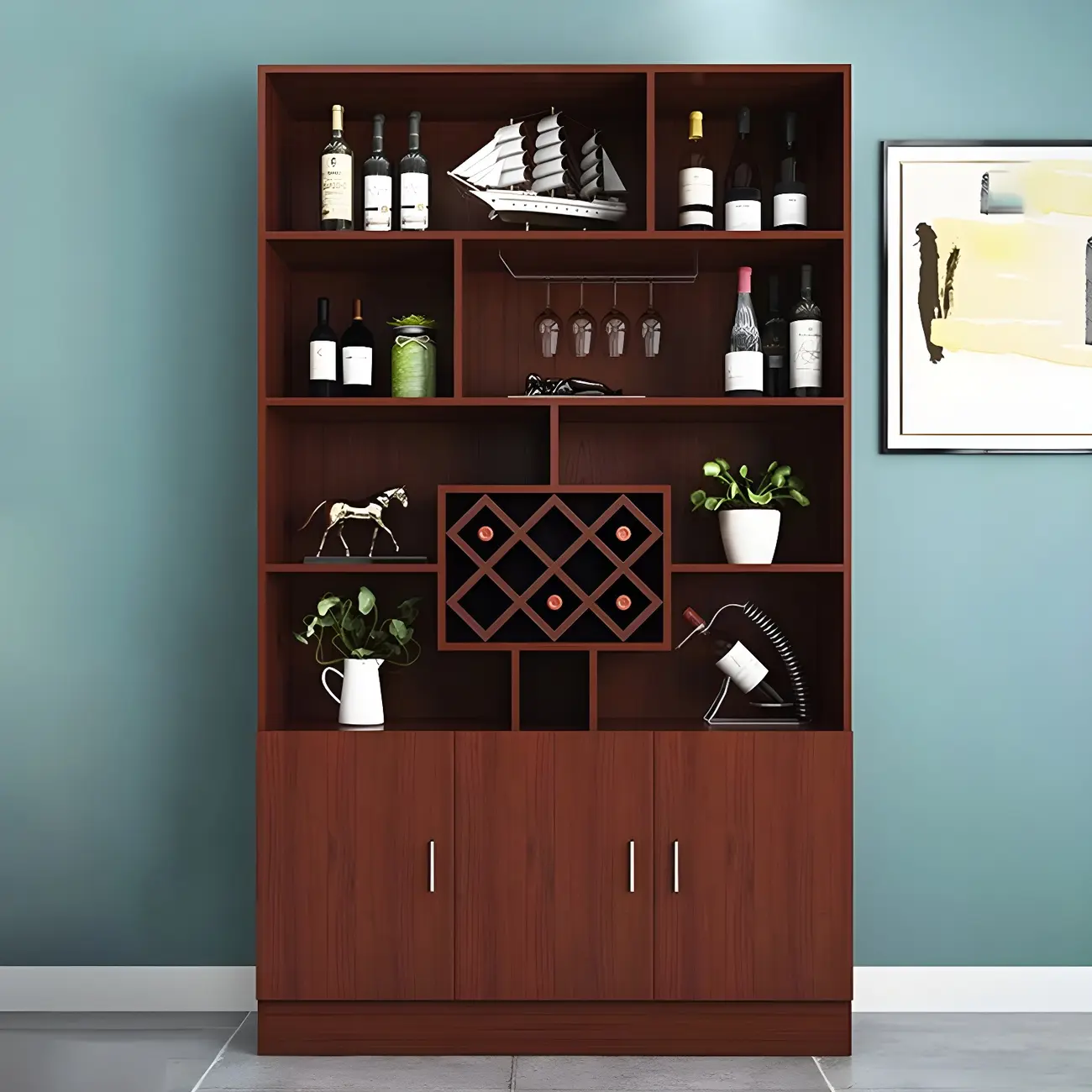 Black Modern Large Wooden Open Stackable Wine Cabinet Image - 9 | homeyfad