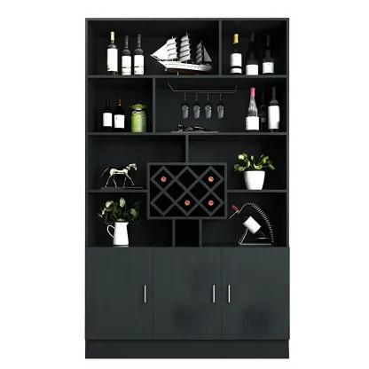 Black Modern Large Wooden Open Stackable Wine Cabinet Image - 13