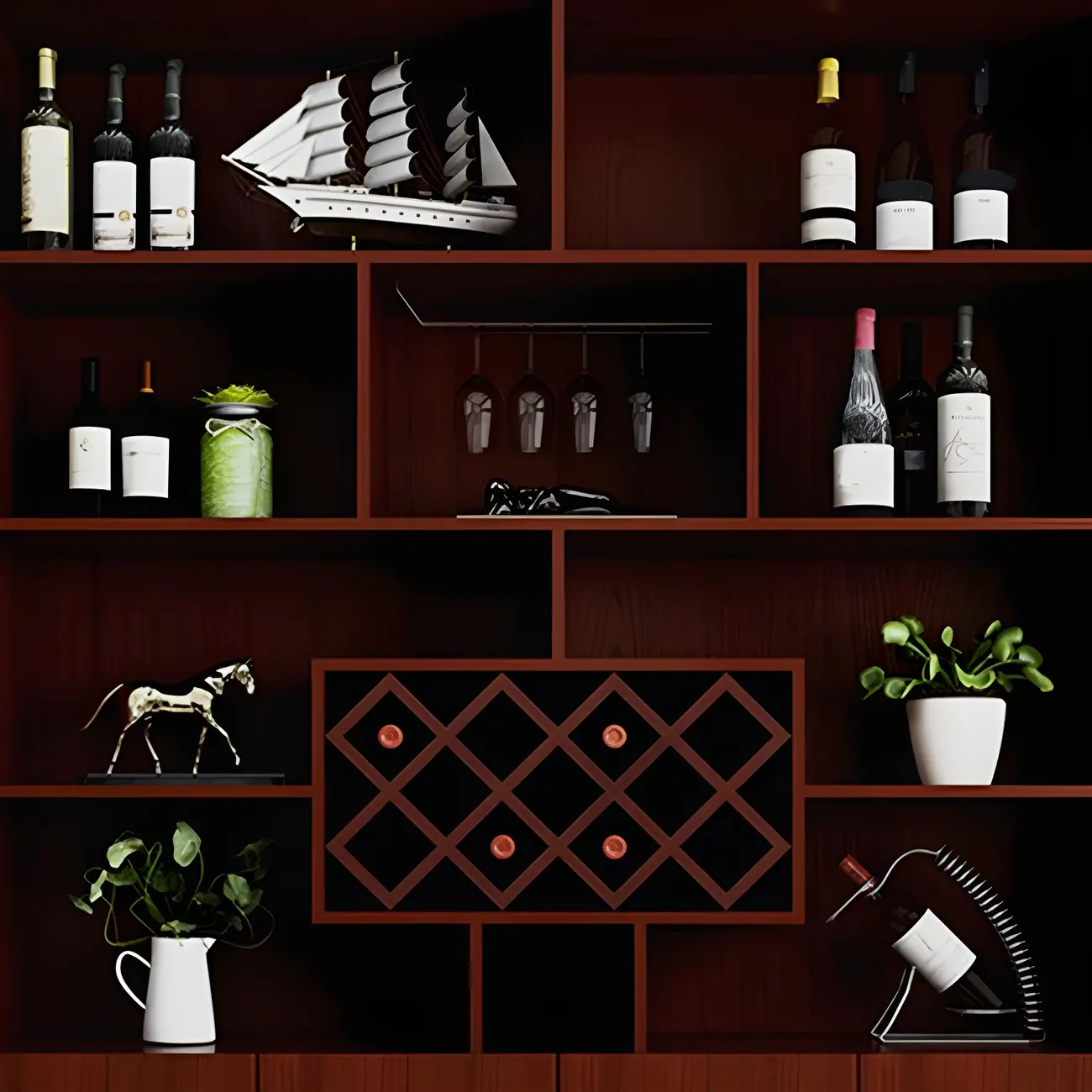 Black Modern Large Wooden Open Stackable Wine Cabinet Image - 11 | homeyfad