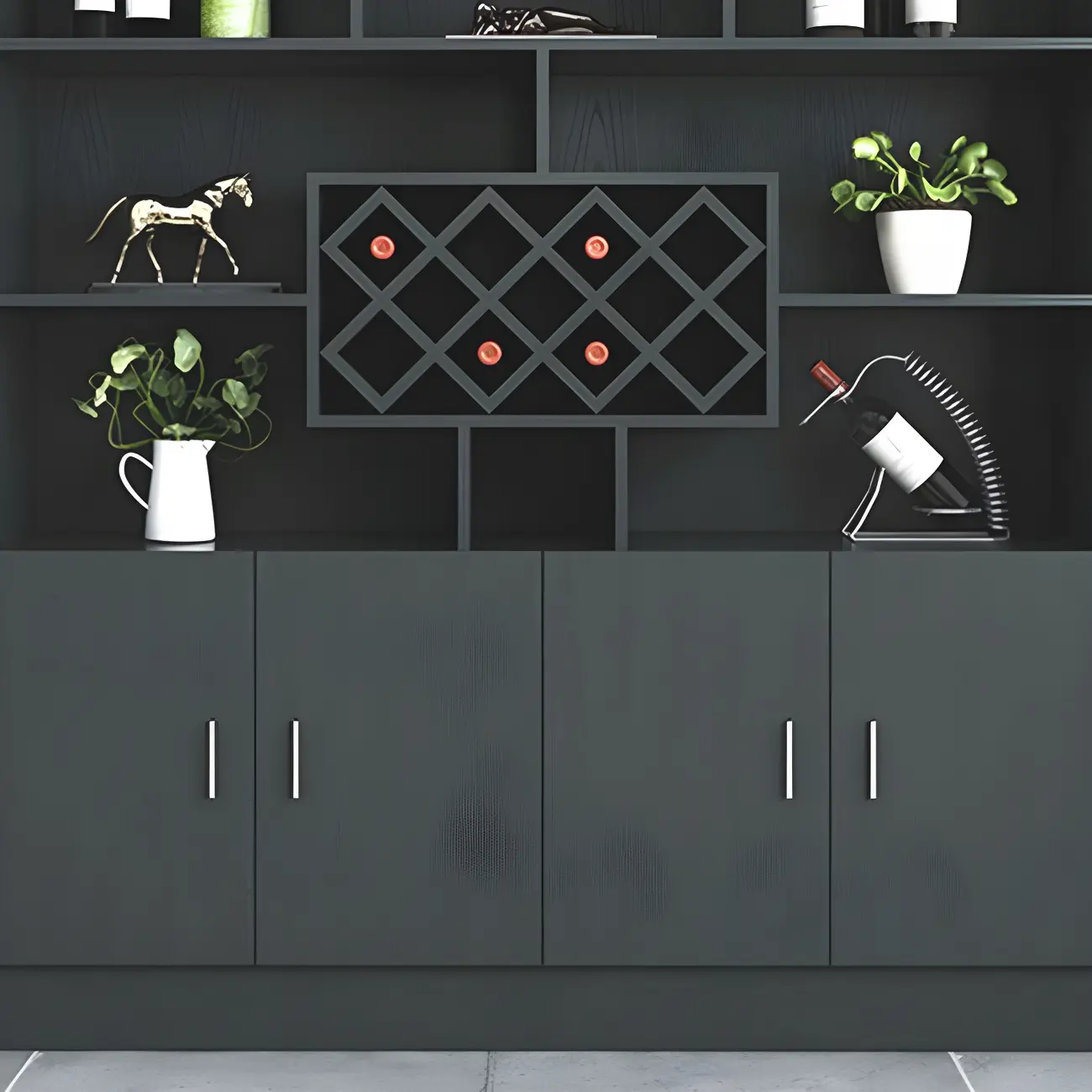 Black Modern Large Wooden Open Stackable Wine Cabinet Image - 12 | homeyfad