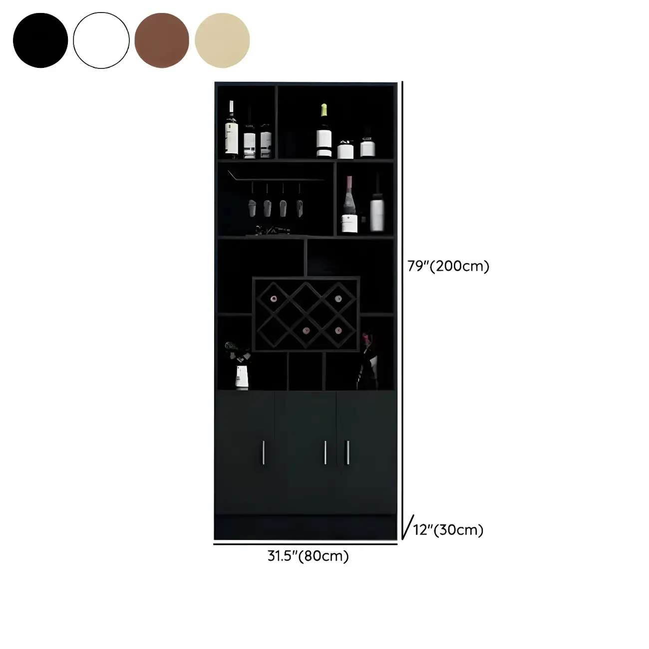Black Modern Large Wooden Open Stackable Wine Cabinet #size