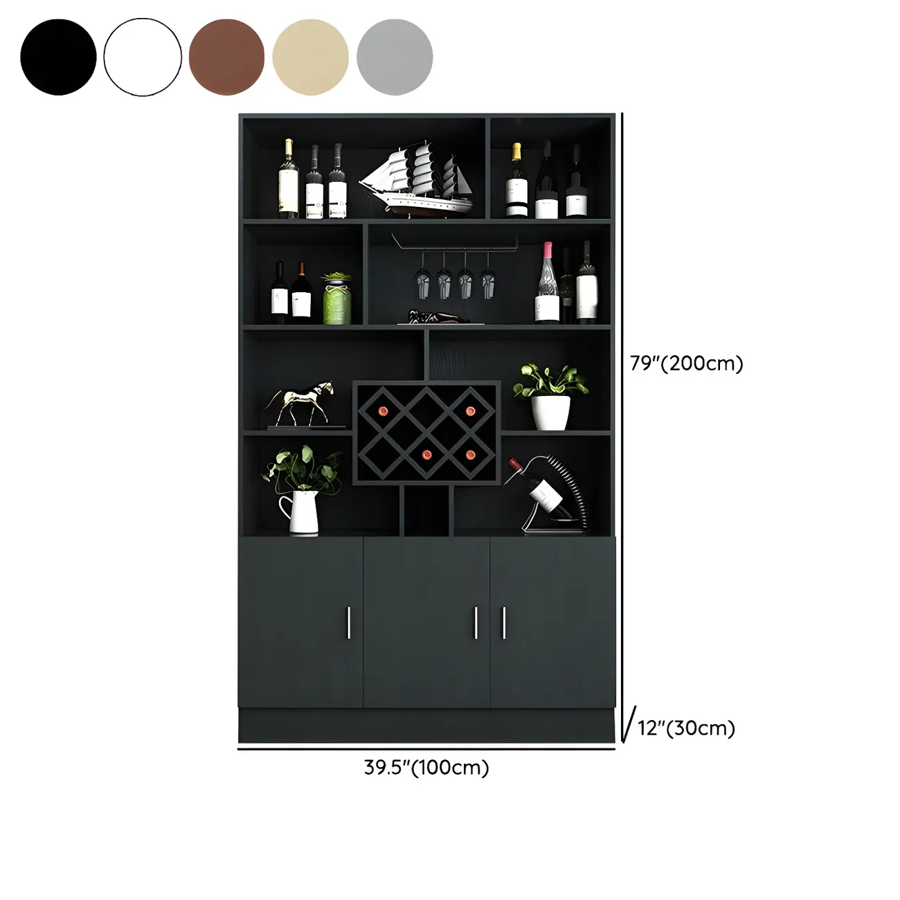 Black Modern Large Wooden Open Stackable Wine Cabinet Image - 15 | homeyfad