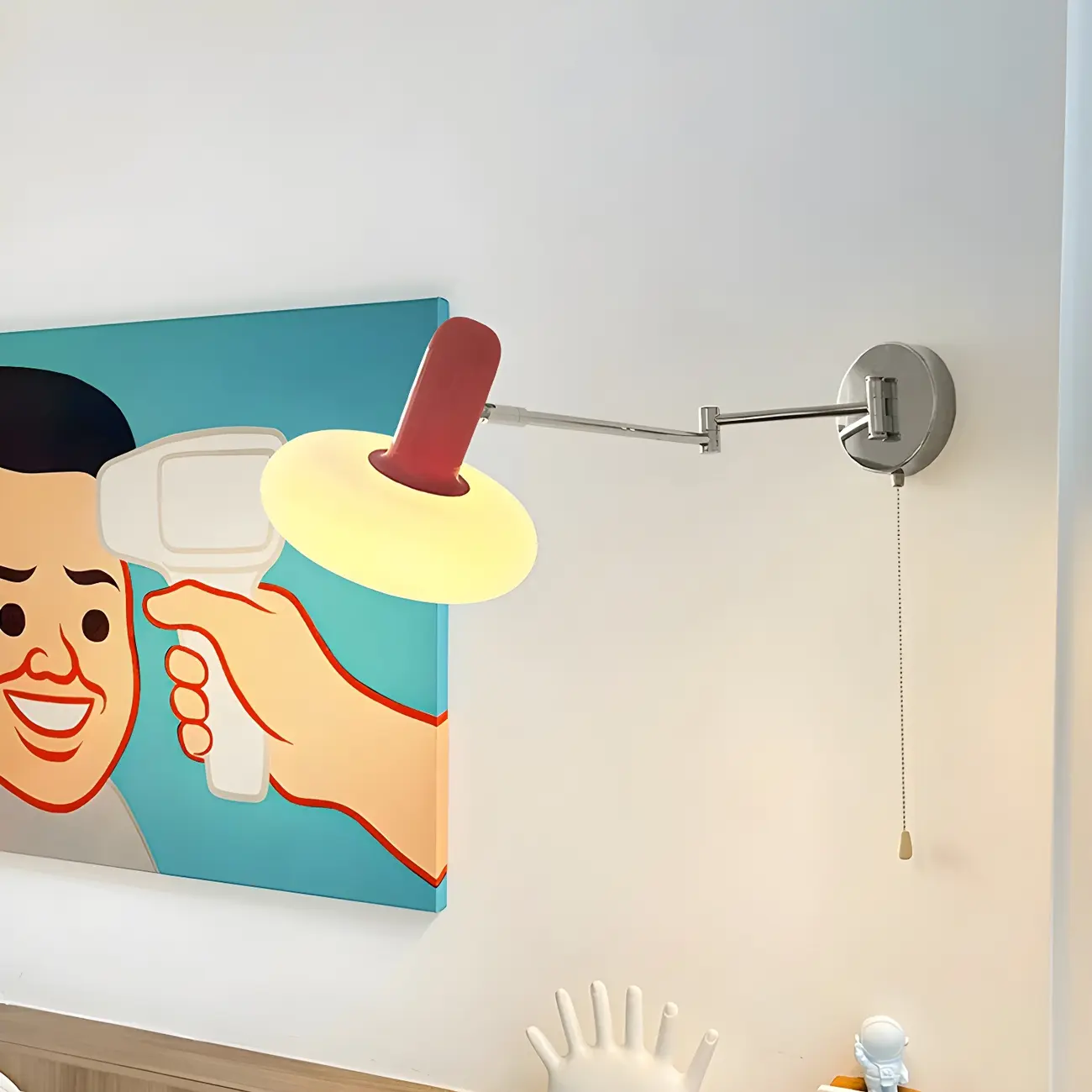 Contemporary Metal Silver Red Swing Arm Wall Light Image - 2 | homeyfad