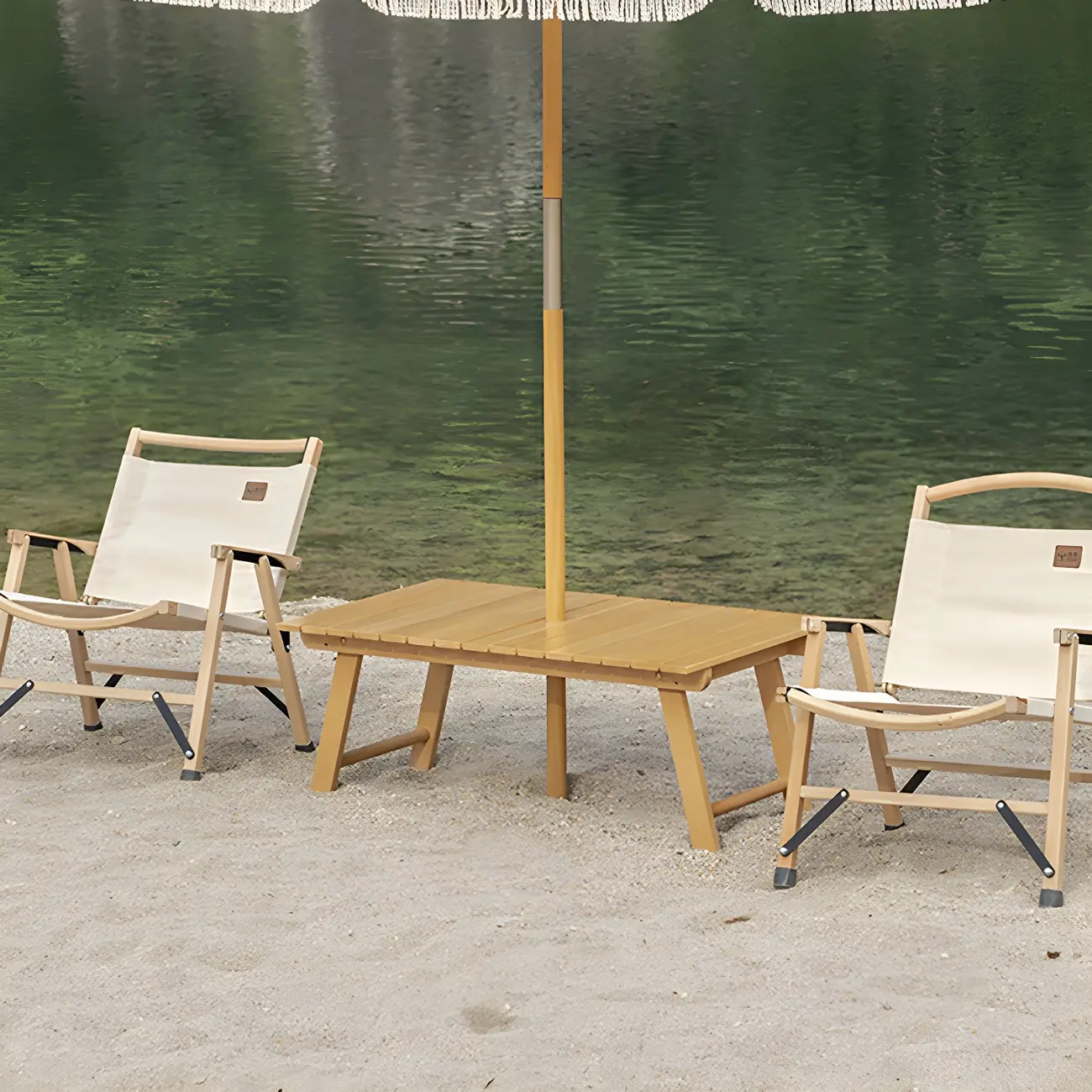 Natural Beech Outdoor Dining Table with Umbrella Hole Image - 2 | homeyfad