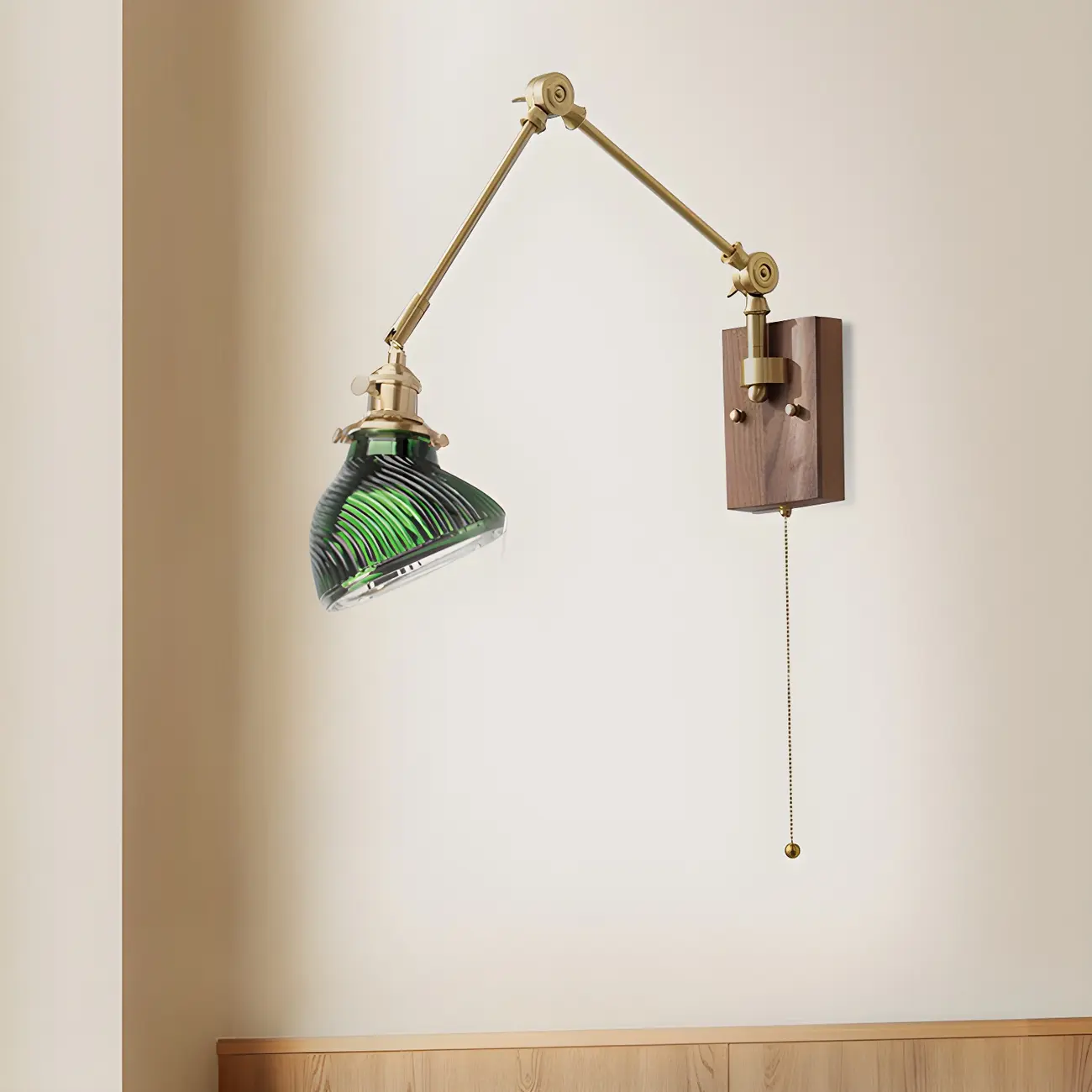 Vintage Brass Swing Arm Carved Glass Shade Wall Light Image - 10 | homeyfad